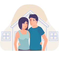 Illustration of a couple in front of their home