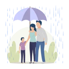 Illustration of a family under an umbrella